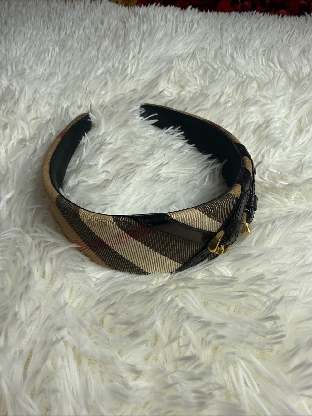 Burberry Tan Plaid Headband with Black Trim